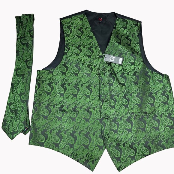 Green and Black Paisley Vest & Tie Set size Large Q Brand NEW Retail 59.99 - Picture 1 of 7